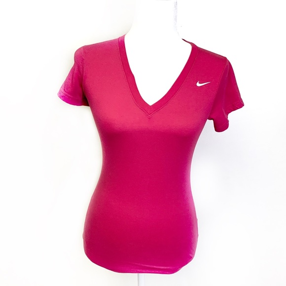 Nike Tops - NWOT Nike Dri Fit Hot Pink V Cut Top Active Shirt